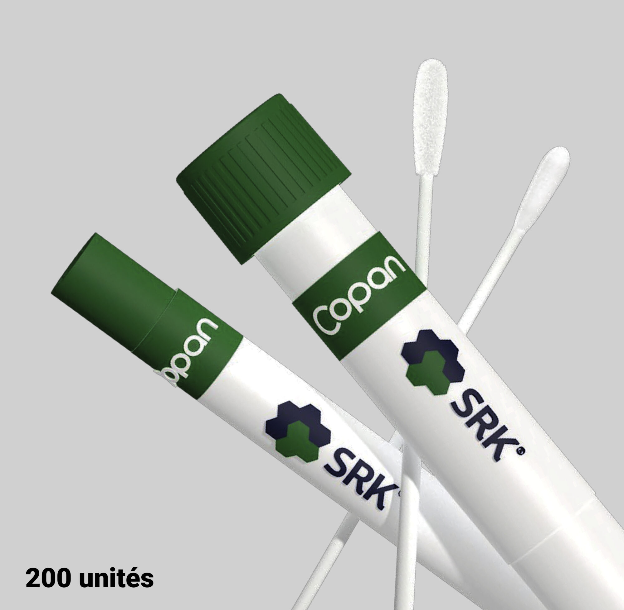 SRK® REGULAR FLOQSWABS® AVEC MOUSSE PRÉ-HUMIDIFIÉE 1ML SRK + TUBE DE 1ML SOLUTION DE TRANSPORT SRK